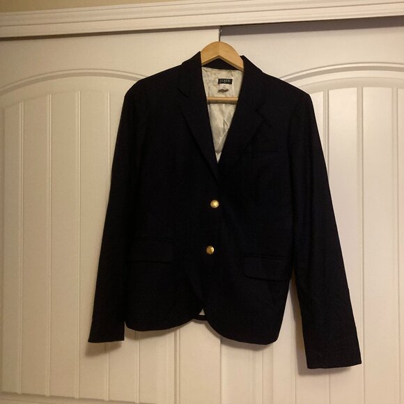 J. Crew Factory Keating Blazer 10 Navy Blue Gold Buttons Wool Blend 2 Button Y2K - Picture 1 of 3